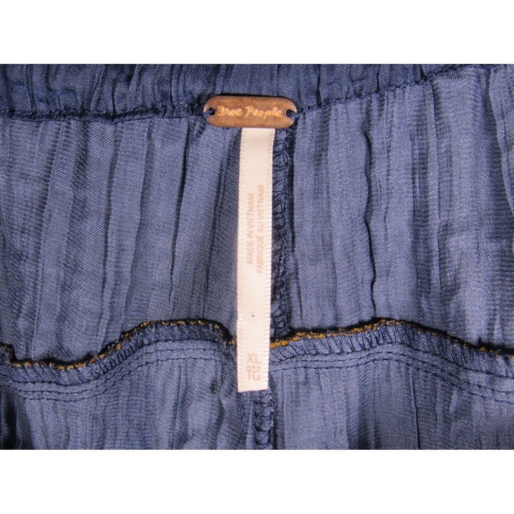 Free People Navy Blue Crinkle Wide Leg Pants Gold Piping XL - Picture 5 of 6